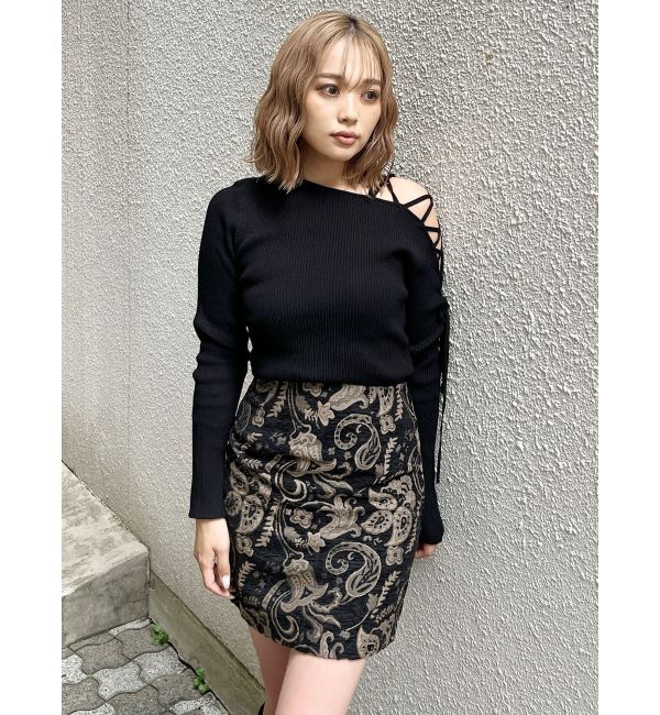 MURUA「【YUKKOコラボ】レースアップジャガードミニスカート【セットアップ着用可】」|スカート|