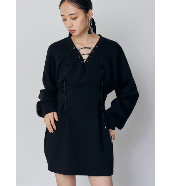 MURUA「デザインレースアップミニワンピース」|ワンピース|ブラック