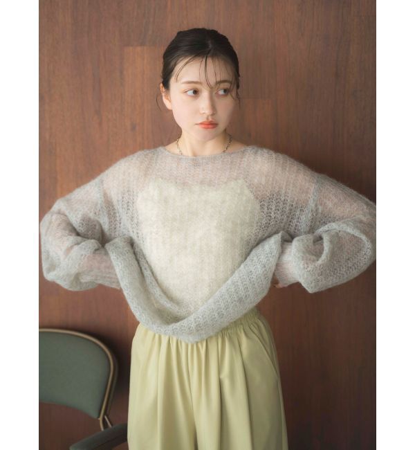 Ungrid「アルパカ混透かし編みニット」|ニット・セーター|ライトグレー