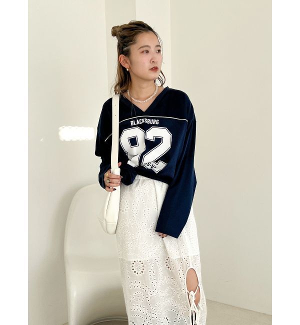 Ungrid「メッシュコンビナンバリングロングスリーブTee」|Tシャツ・カットソー|