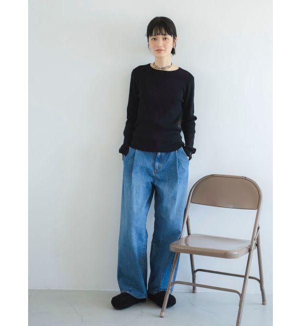 Ungrid「タックデザインカーブデニム」|デニム|