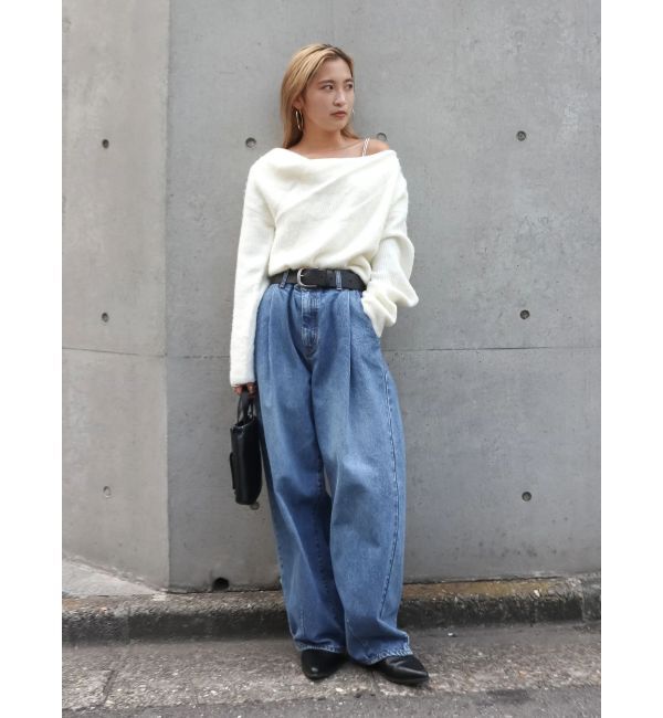 Ungrid「タックデザインカーブデニム」|デニム|