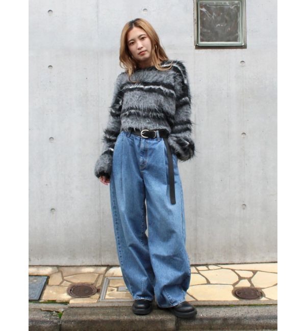 Ungrid「タックデザインカーブデニム」|デニム|