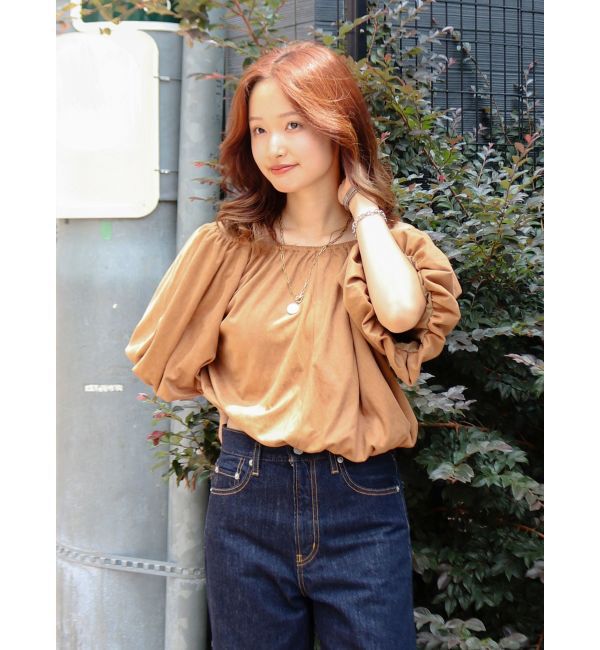 Ungrid「フェイクスウェードハーフスリーブバルーンブラウス」|シャツ・ブラウス|