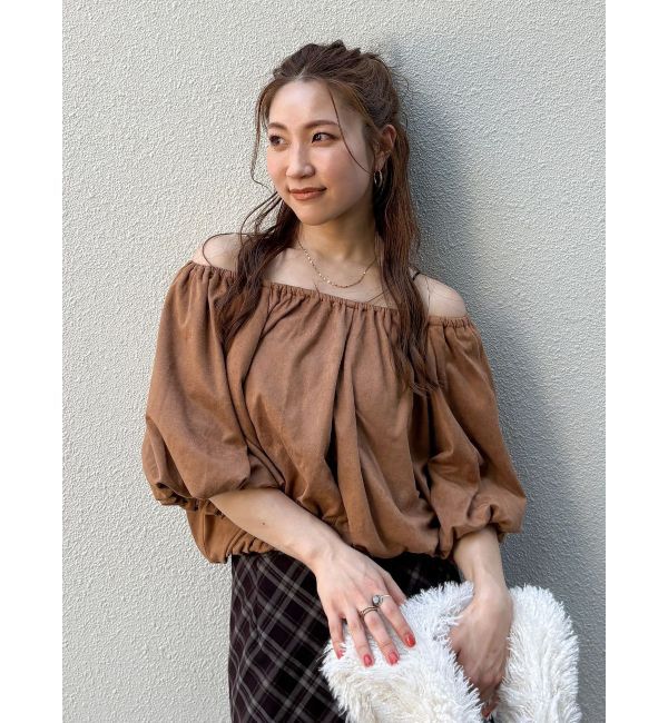 Ungrid「フェイクスウェードハーフスリーブバルーンブラウス」|シャツ・ブラウス|キャメル