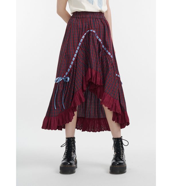 jouetie「リボンステッチアシメスカート【セットアップ対応】」|スカート|レッド