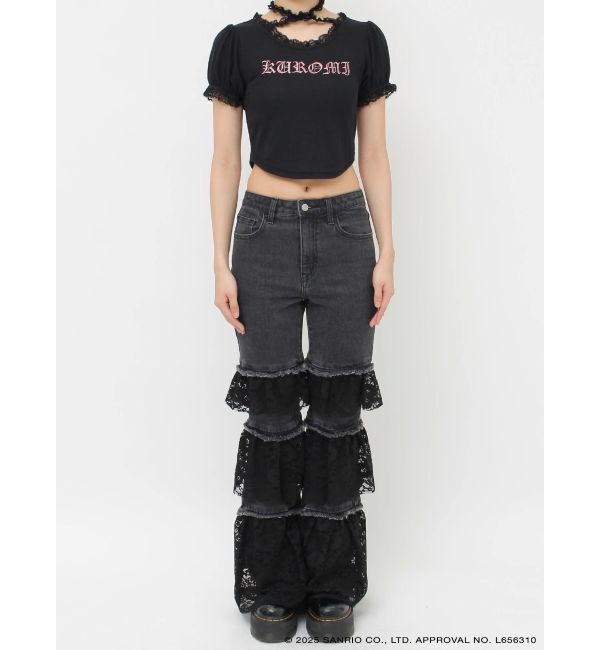 jouetie「【メロクロコラボ】KUROMIフリルチョーカーリボントップス」|Tシャツ・カットソー|