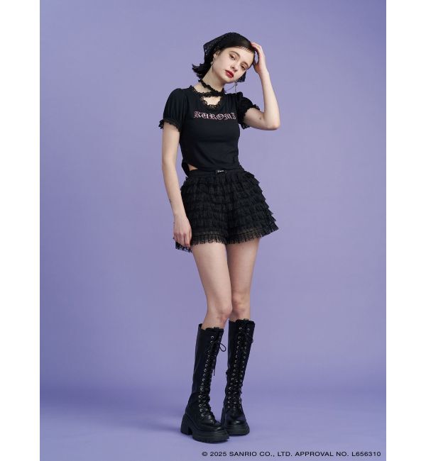 jouetie「【メロクロコラボ】KUROMIフリルチョーカーリボントップス」|Tシャツ・カットソー|