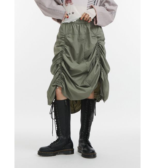 jouetie「アシメギャザーミディスカート」|スカート|カーキ