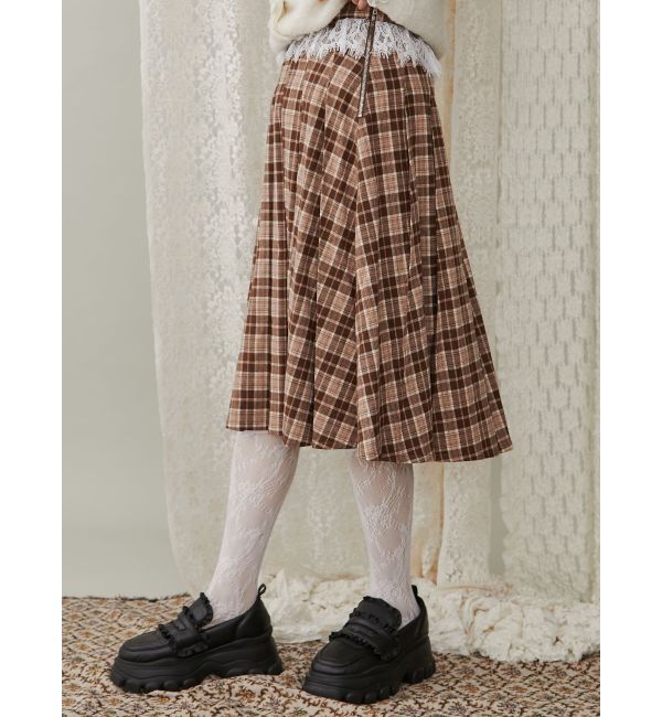 merry jenny「チェックレースプリーツスカート」|スカート|ブラウン