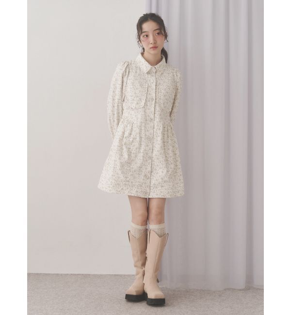 merry jenny「flowerツイルパフミニワンピース」|ワンピース|