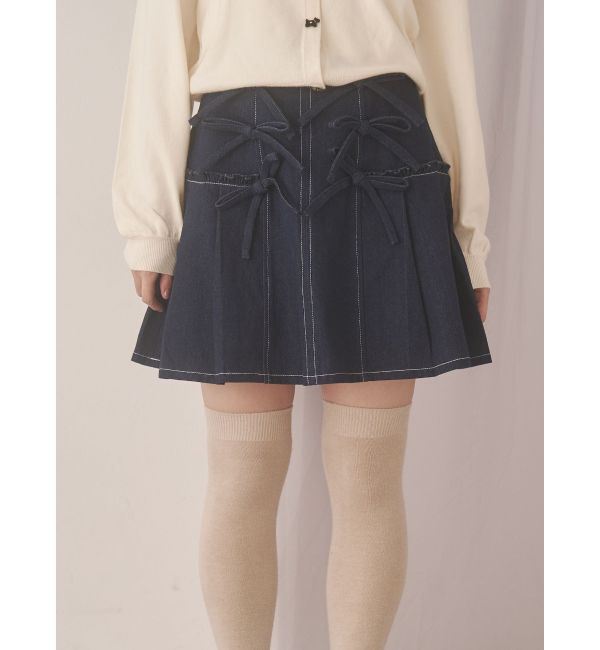 merry jenny「リボンリボンプリーツミニスカート」|スカート|ブルー