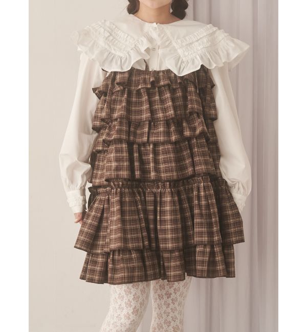 merry jenny「チェックホイップクリームミニワンピース」|ワンピース|ブラウン