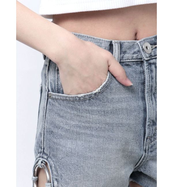 GYDA「ハイウエストSIDE RINGデニムショートパンツ」|デニム|
