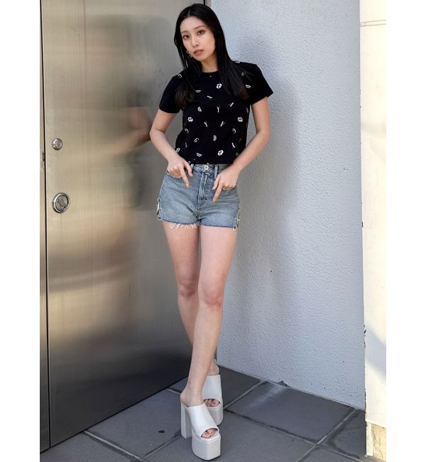 GYDA「ハイウエストSIDE RINGデニムショートパンツ」|デニム|