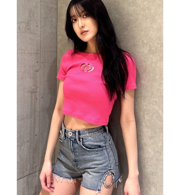 GYDA「ハイウエストSIDE RINGデニムショートパンツ」|デニム|