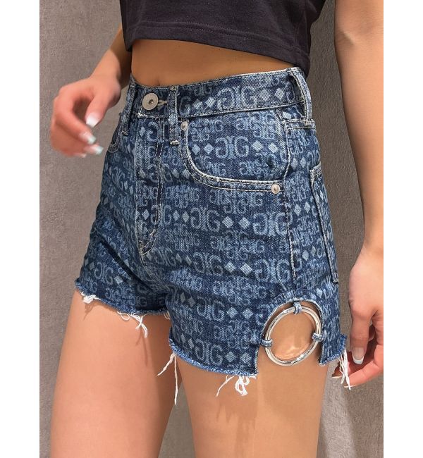 GYDA「ハイウエストSIDE RINGデニムショートパンツ」|デニム|ミックス