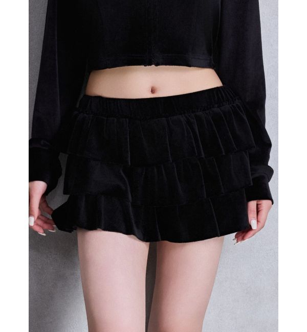 GYDA「Velourフリルショートパンツ」|その他|ブラック