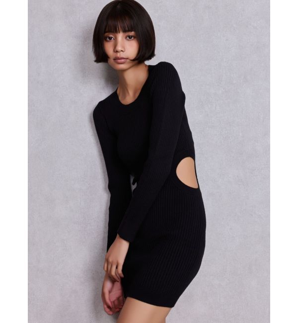 GYDA「LONG SLEEVE SIDE OPEN ニットミニワンピース」|ワンピース|