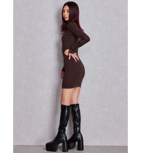 GYDA「LONG SLEEVE SIDE OPEN ニットミニワンピース」|ワンピース|