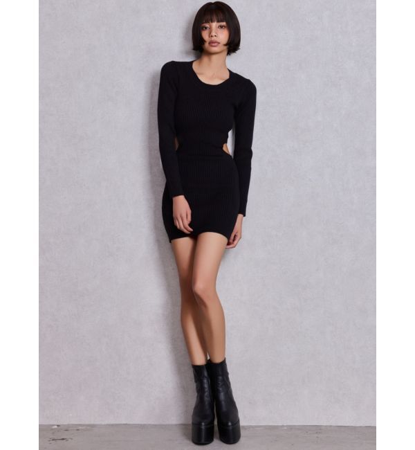 GYDA「LONG SLEEVE SIDE OPEN ニットミニワンピース」|ワンピース|