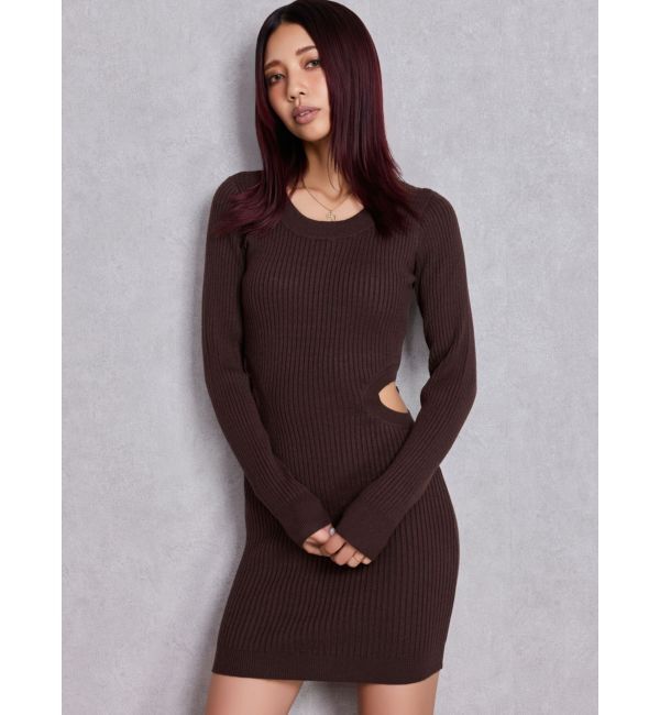GYDA「LONG SLEEVE SIDE OPEN ニットミニワンピース」|ワンピース|ブラウン
