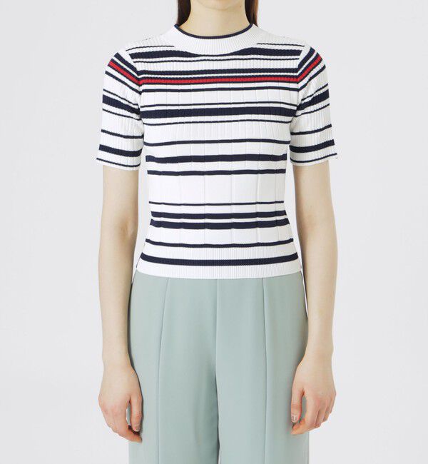  「【手洗い可】ボーダー2フェイスハーフスリーブニット」|ニット・セーター|