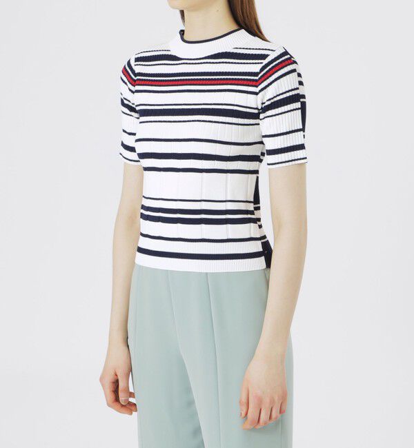  「【手洗い可】ボーダー2フェイスハーフスリーブニット」|ニット・セーター|