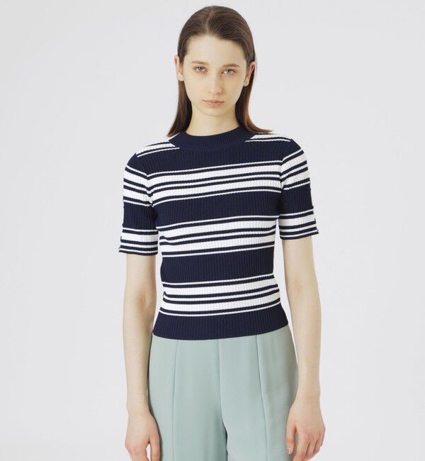  「【手洗い可】ボーダー2フェイスハーフスリーブニット」|ニット・セーター|