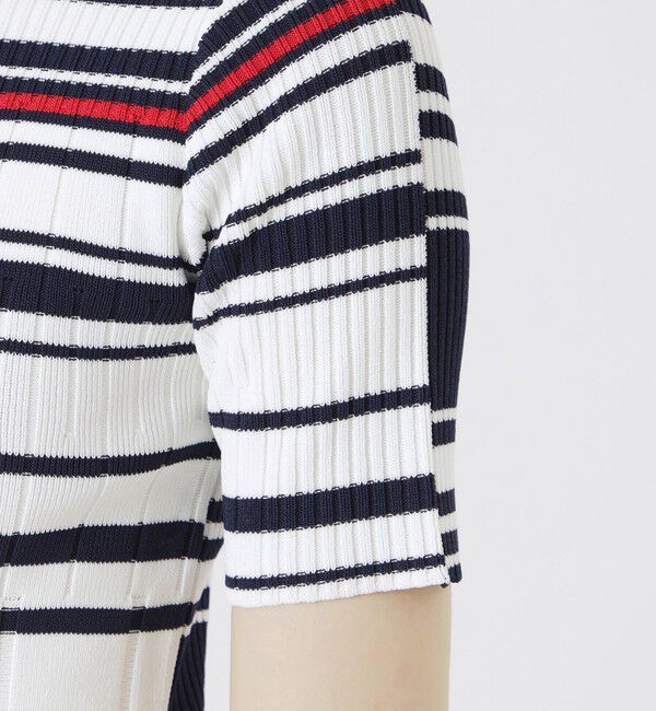  「【手洗い可】ボーダー2フェイスハーフスリーブニット」|ニット・セーター|
