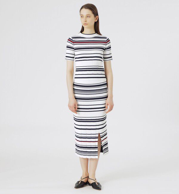  「【手洗い可】ボーダー2フェイスハーフスリーブニット」|ニット・セーター|