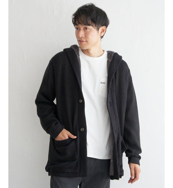 ikka「裏ボアニットフーディガン」|その他|ブラック