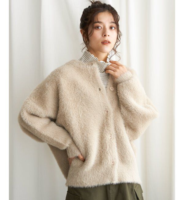 Lbc with Life「フェザーヤーンニットジャケット」|ブルゾン・スタジャン|ベージュ