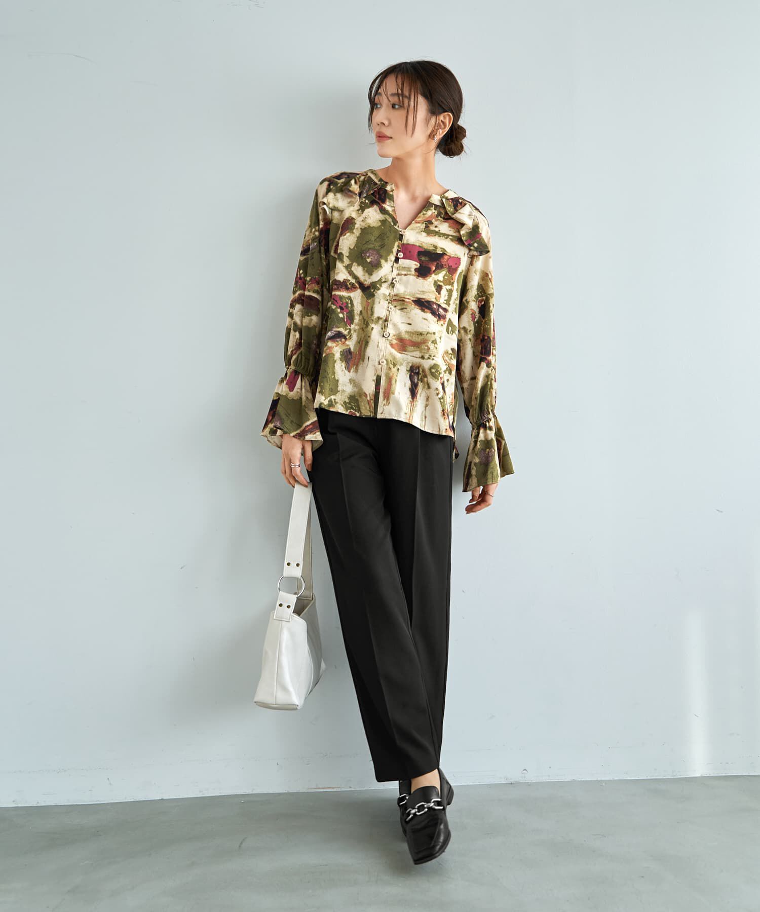 STYLE DELI「アート柄フリルポイントブラウス」|シャツ・ブラウス|