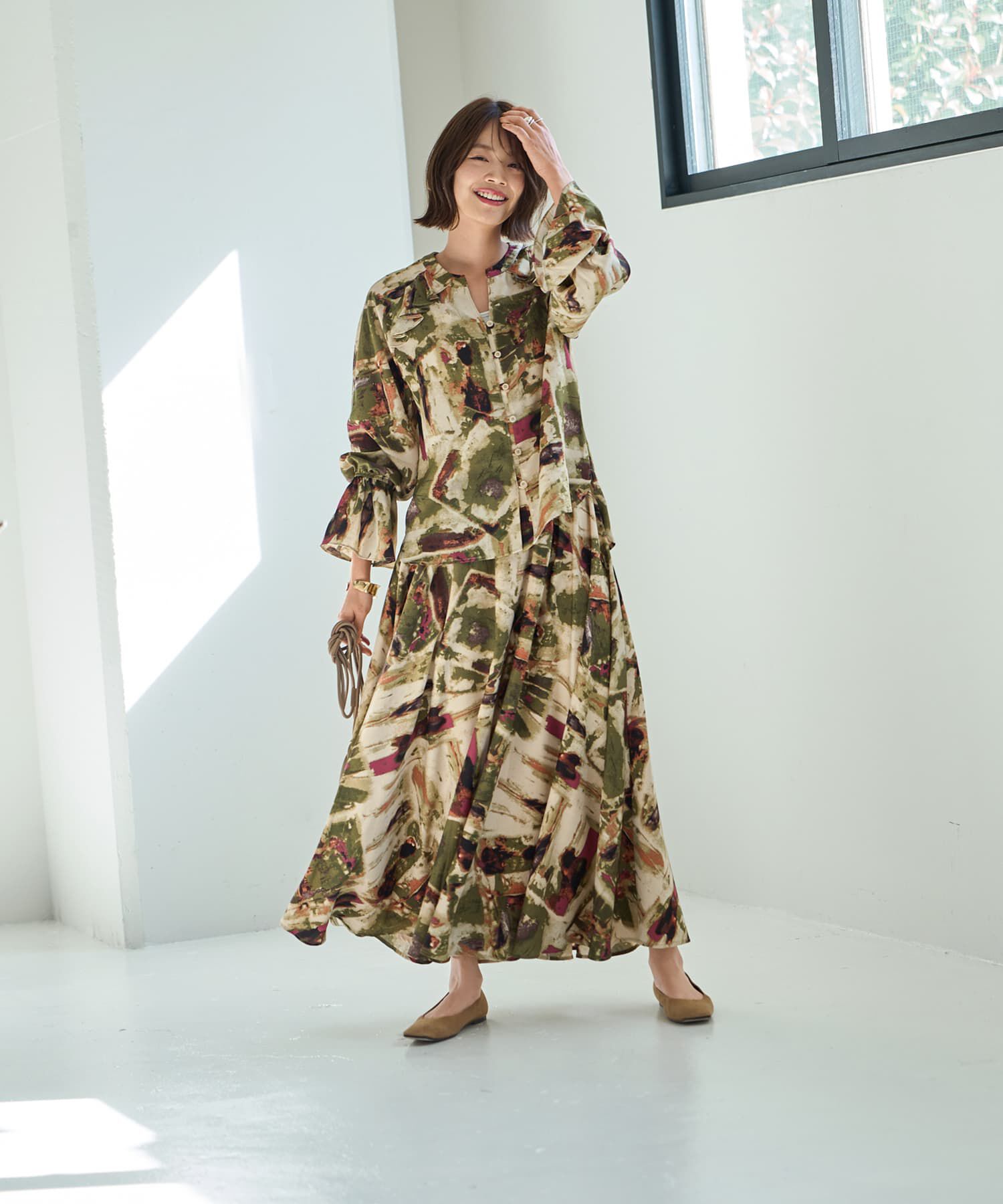 STYLE DELI「アート柄フリルポイントブラウス」|シャツ・ブラウス|