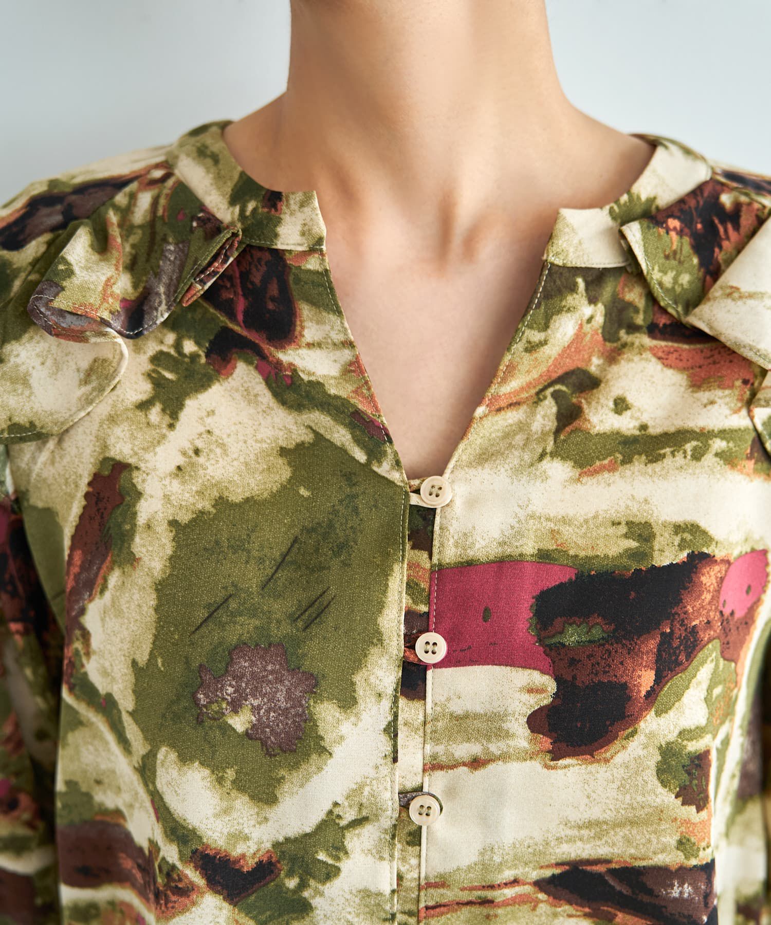 STYLE DELI「アート柄フリルポイントブラウス」|シャツ・ブラウス|