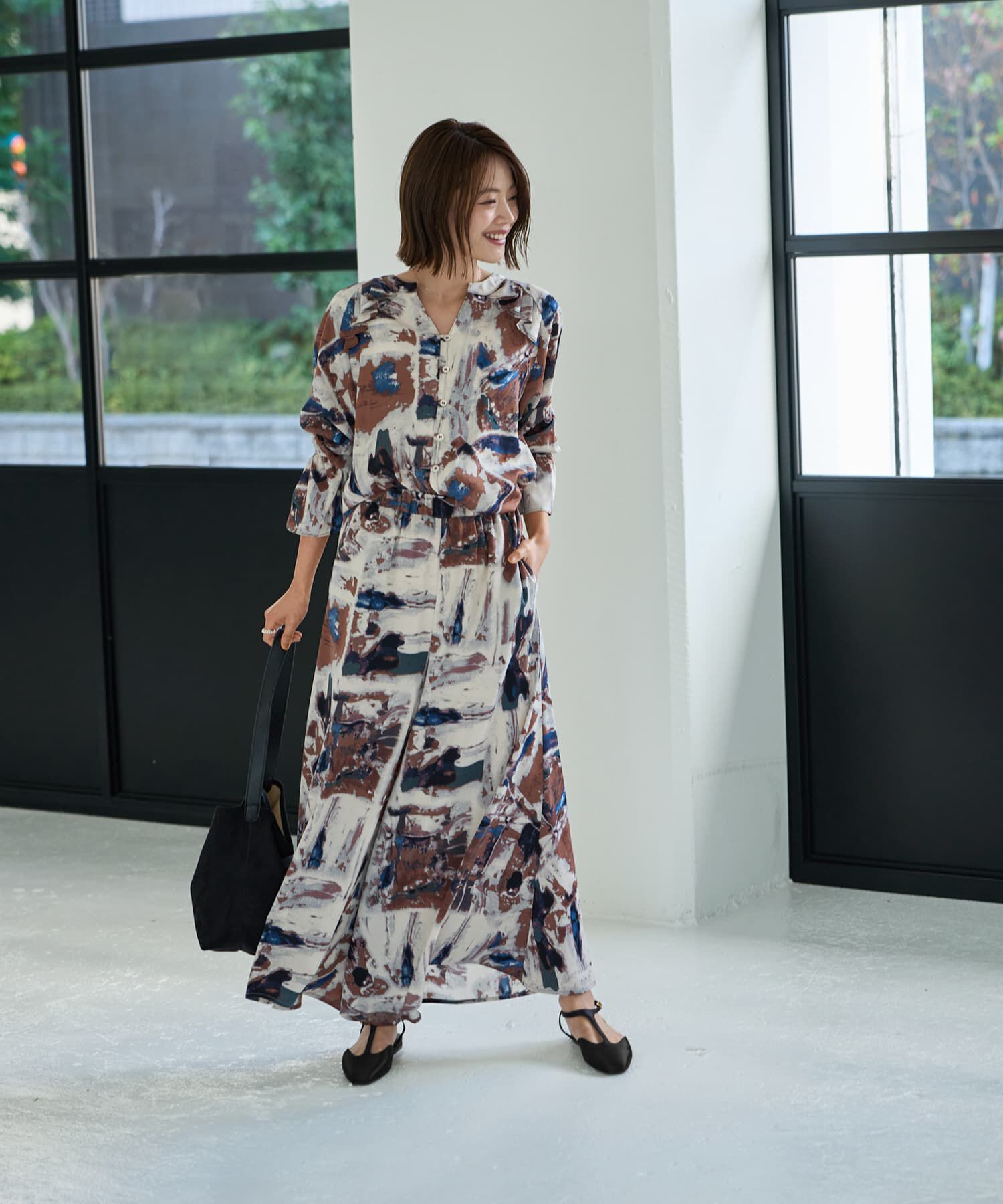 STYLE DELI「アート柄フリルポイントブラウス」|シャツ・ブラウス|