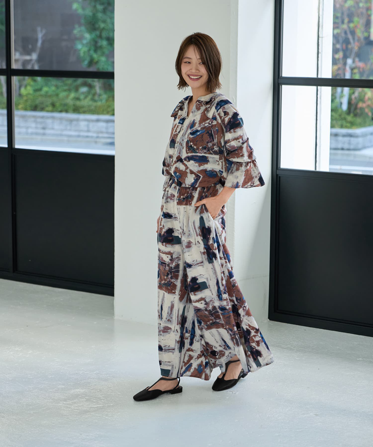 STYLE DELI「アート柄フリルポイントブラウス」|シャツ・ブラウス|