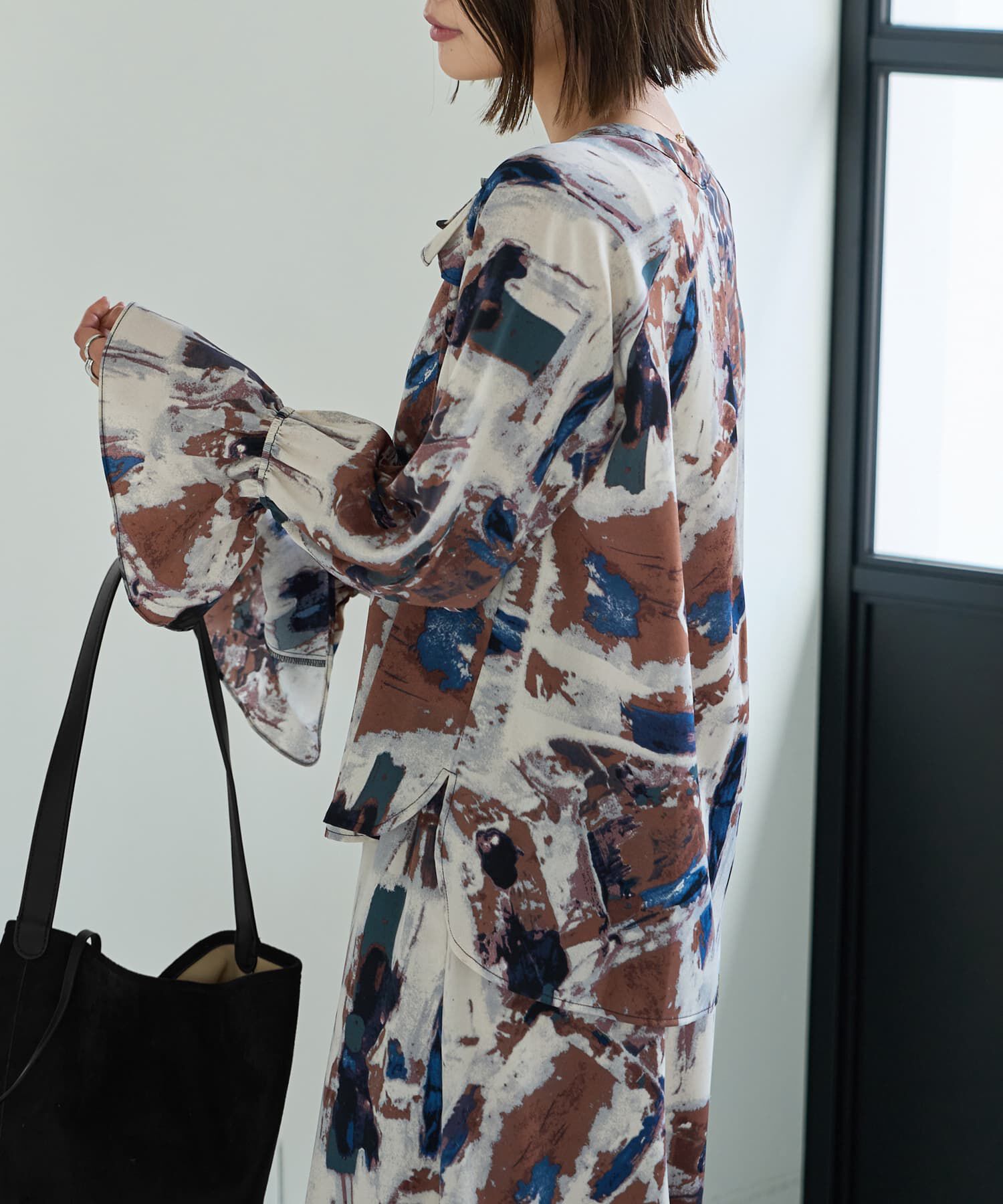 STYLE DELI「アート柄フリルポイントブラウス」|シャツ・ブラウス|