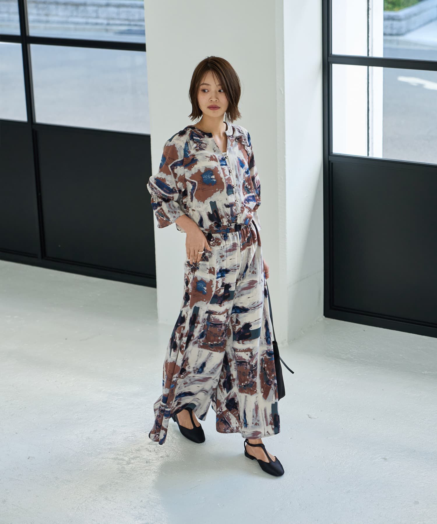 STYLE DELI「アート柄フリルポイントブラウス」|シャツ・ブラウス|