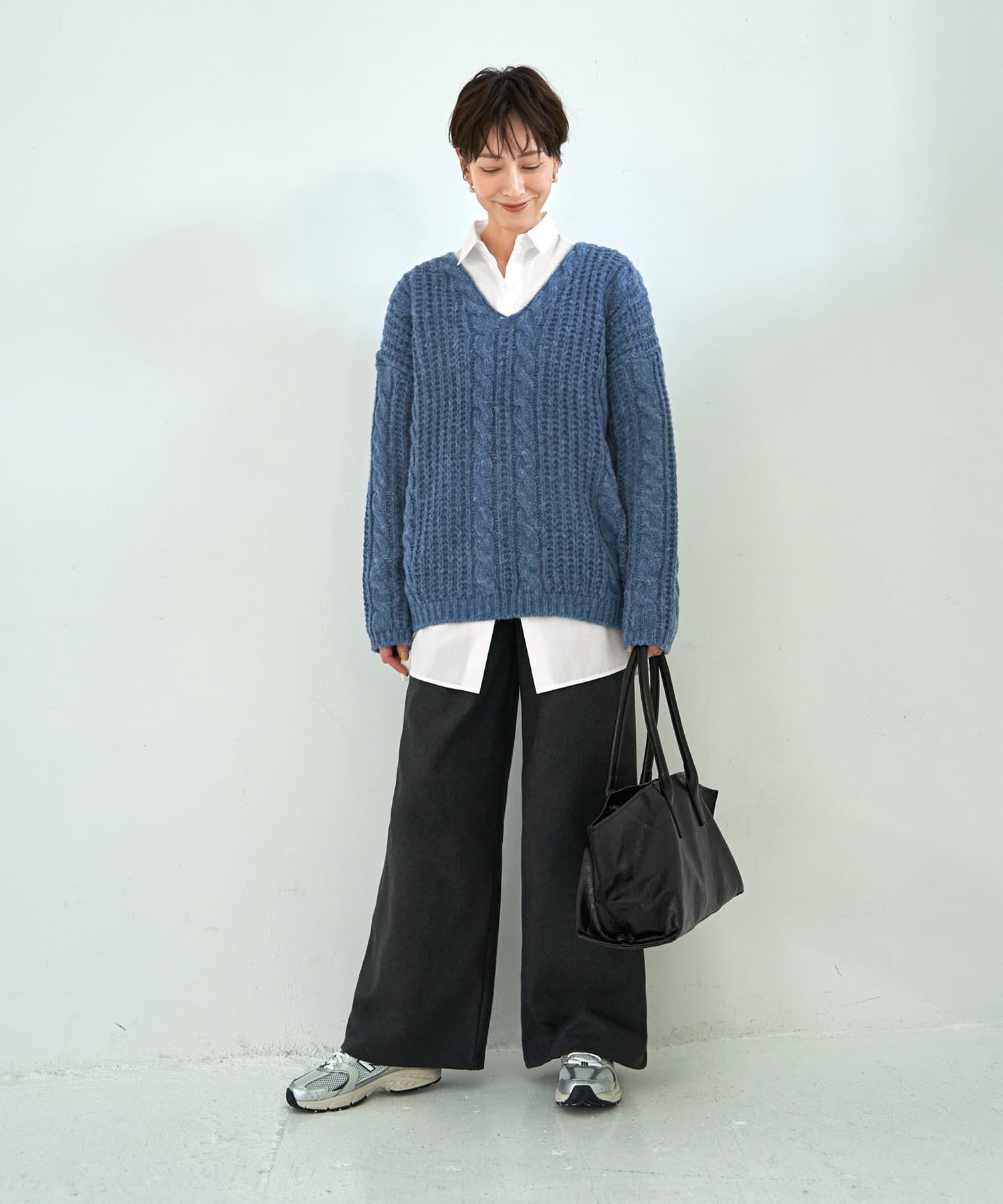 STYLE DELI「ざっくりケーブル編みVネックニット」|ニット・セーター|