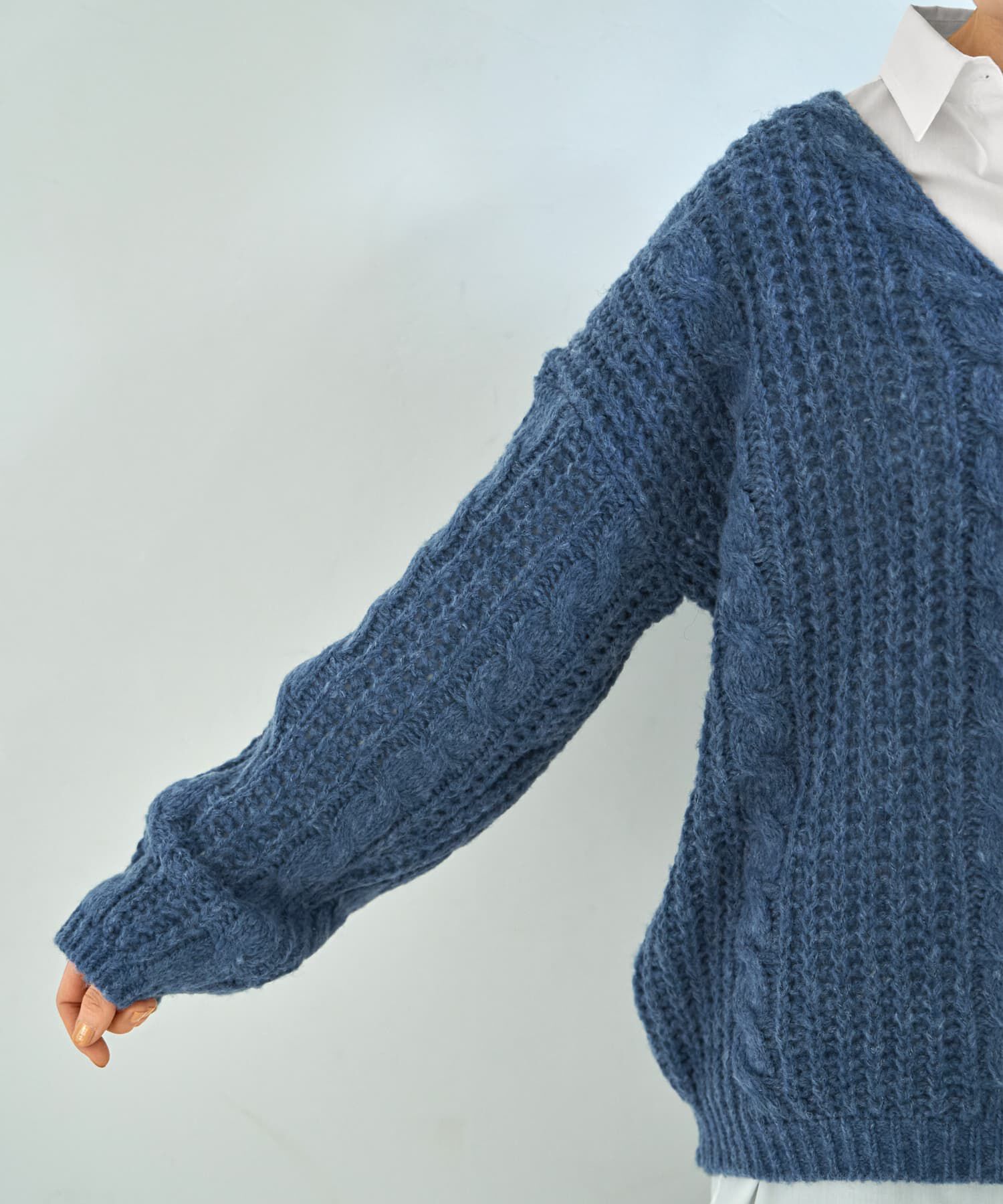 STYLE DELI「ざっくりケーブル編みVネックニット」|ニット・セーター|