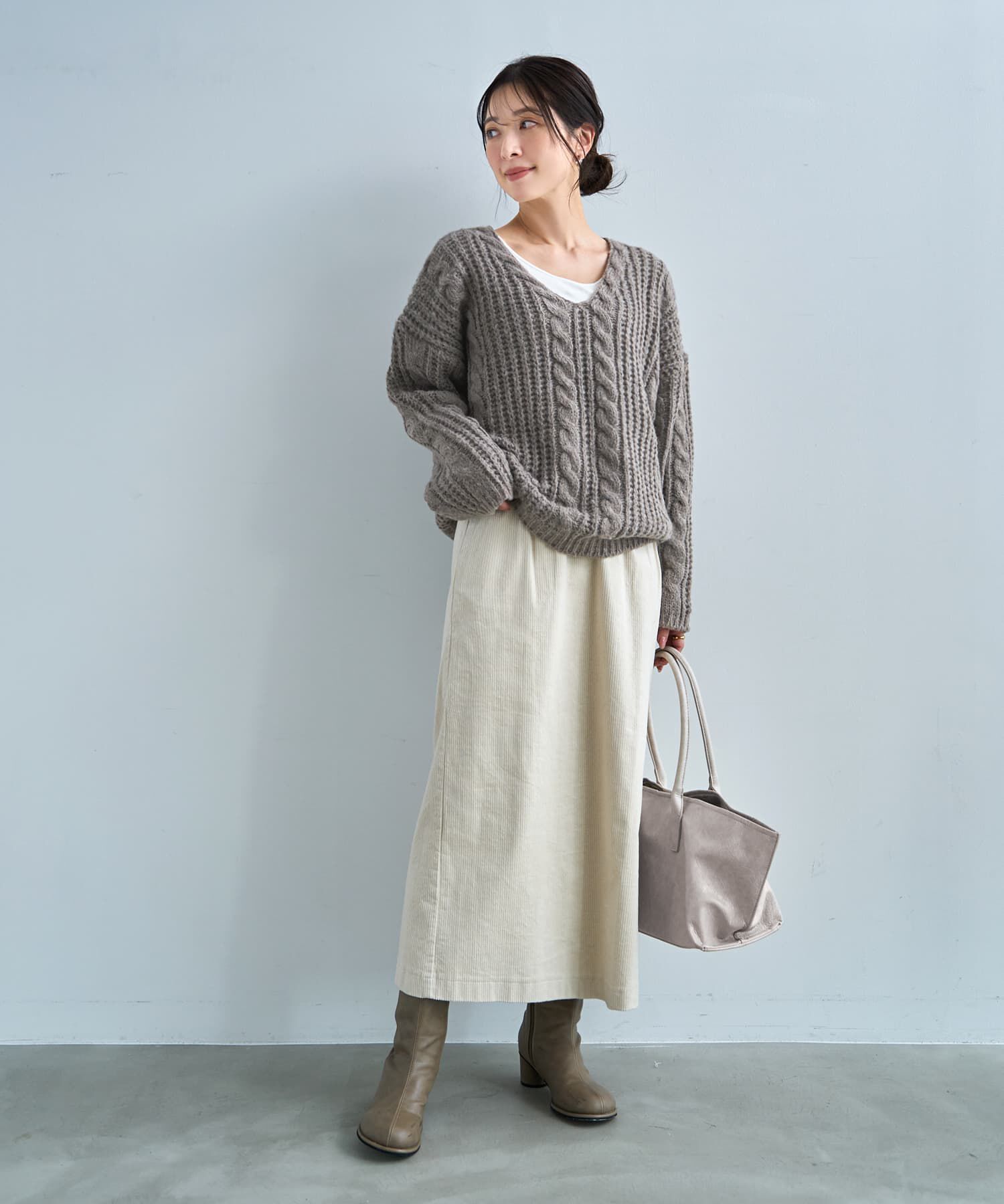 STYLE DELI「ざっくりケーブル編みVネックニット」|ニット・セーター|