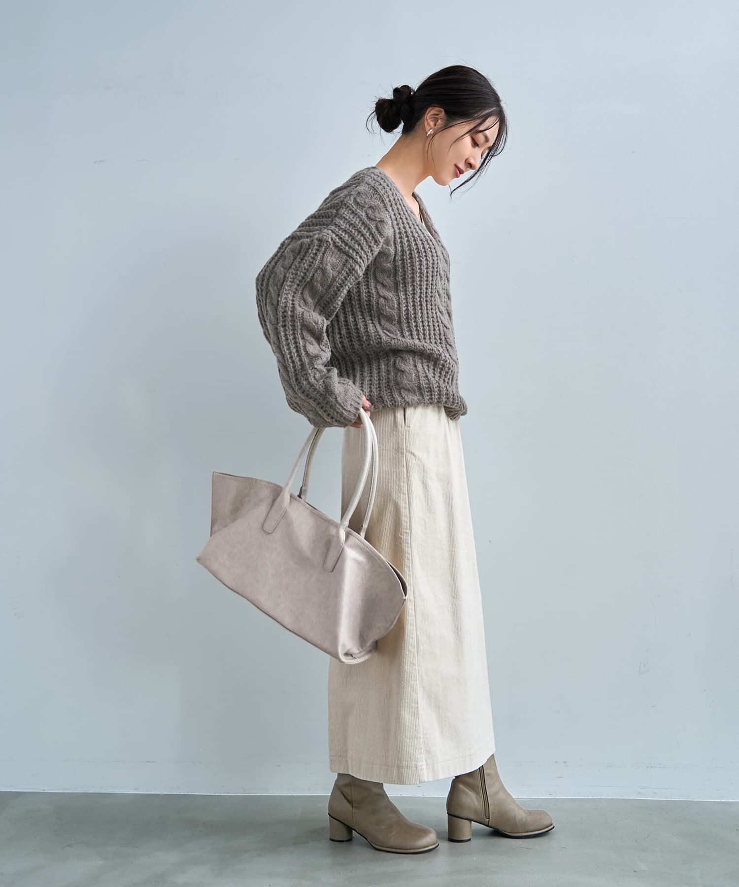 STYLE DELI「ざっくりケーブル編みVネックニット」|ニット・セーター|