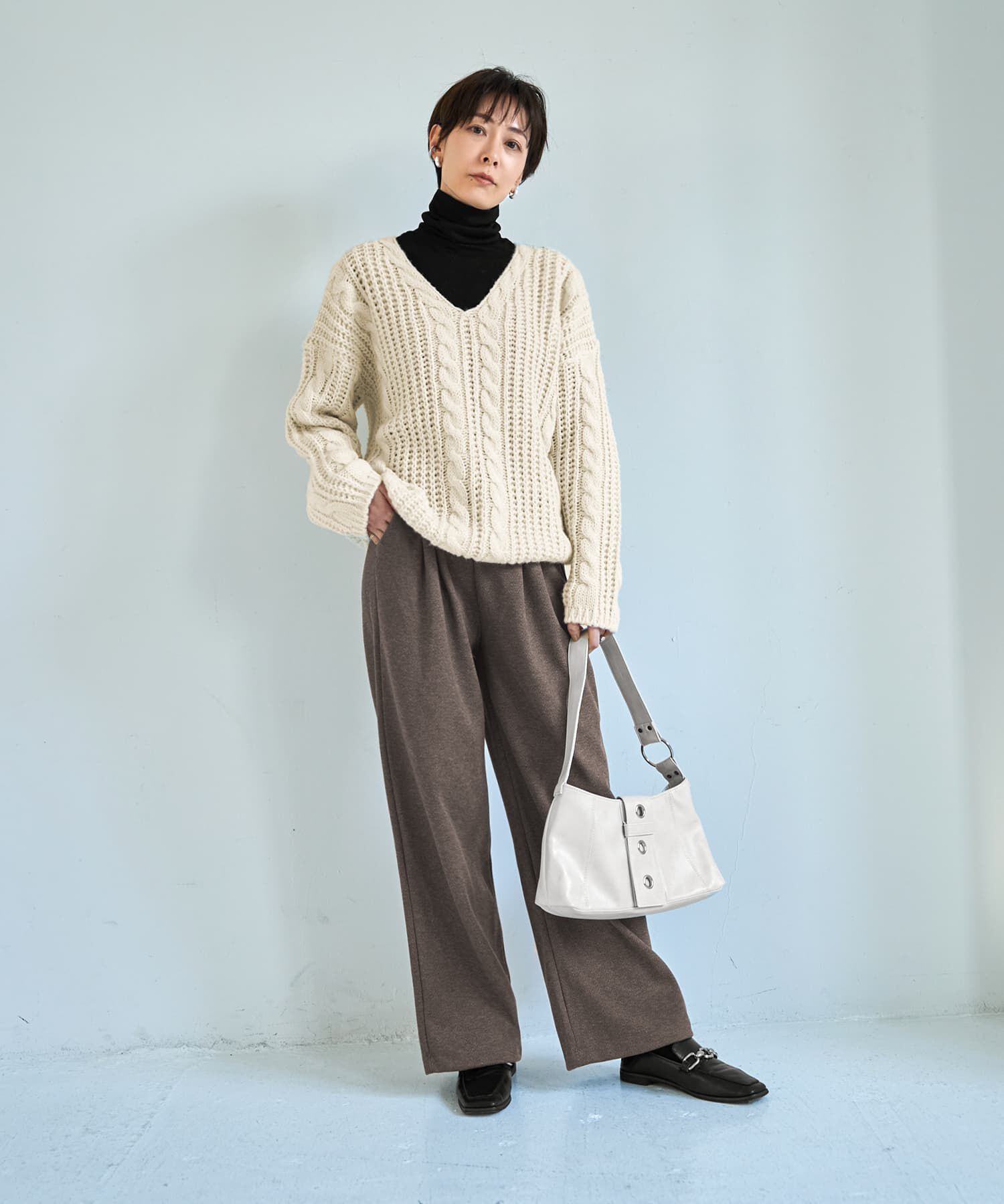 STYLE DELI「ざっくりケーブル編みVネックニット」|ニット・セーター|