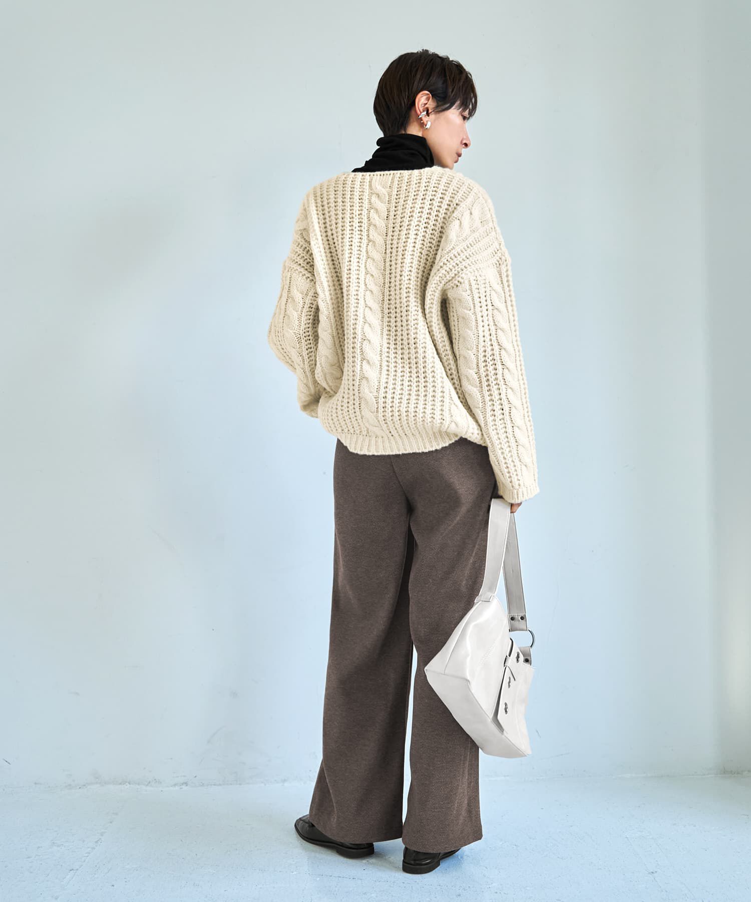 STYLE DELI「ざっくりケーブル編みVネックニット」|ニット・セーター|