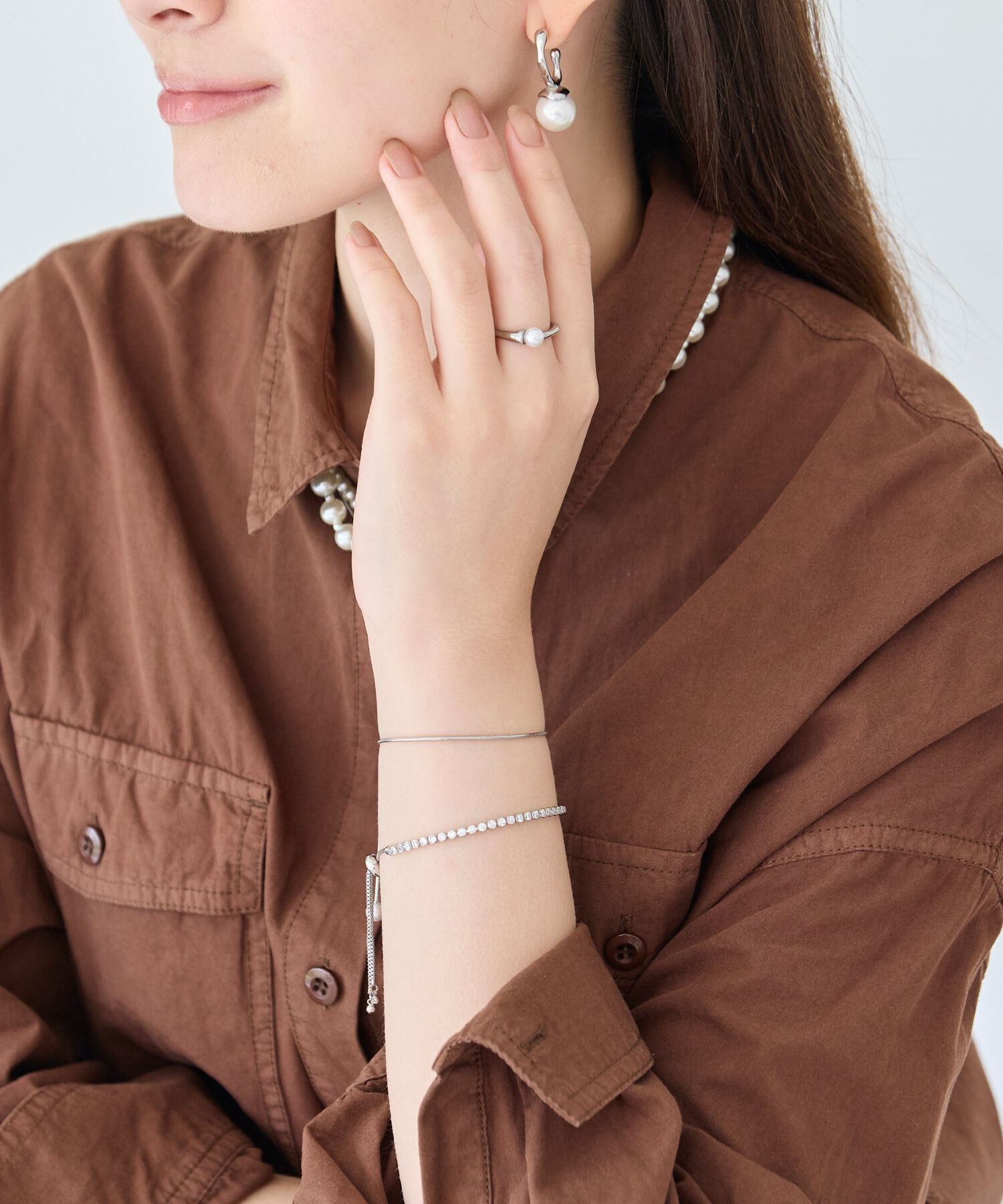 Phoebe「ラインストーンスライドテニスブレスレット　シルバー」|ブレスレット・バングル|