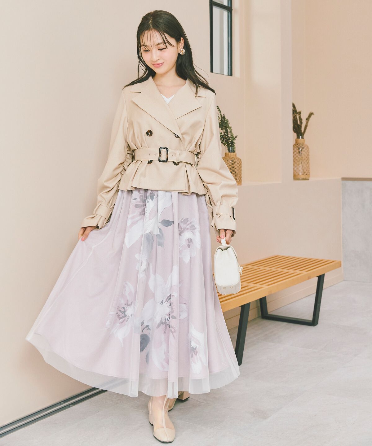 WILLSELECTION「ビッグフラワーチュールレイヤードスカート」|フレア|