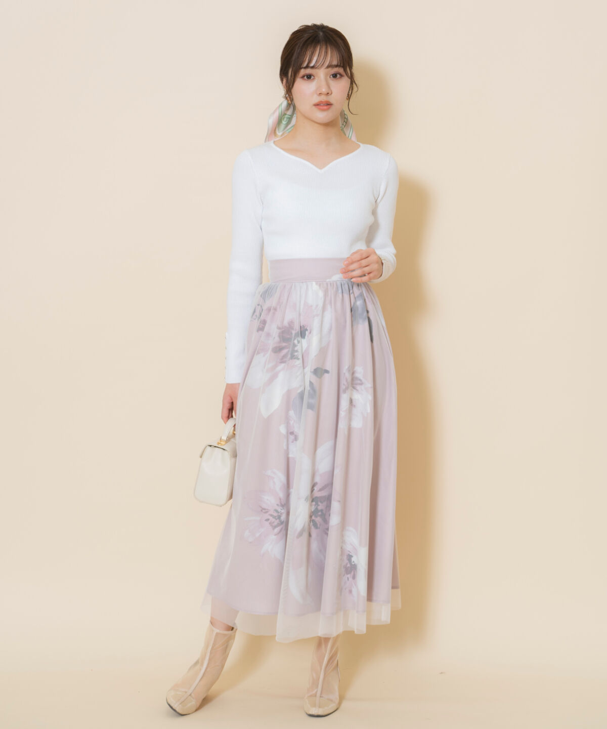 WILLSELECTION「ビッグフラワーチュールレイヤードスカート」|フレア|