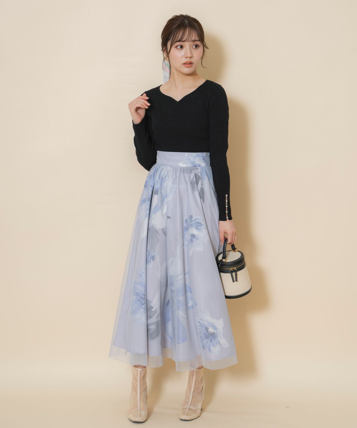 WILLSELECTION「ビッグフラワーチュールレイヤードスカート」|フレア|